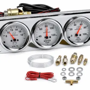 Mastodon 2″ 52mm Chrome Volt / Water / Oil Pressure Triple 3 Gauge Set Gauges Kit