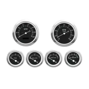 6 Gauge Set Classic, Black Dial with White needles