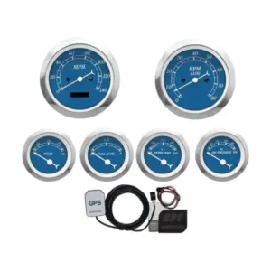 6 Gauge Set Classic, Blue Dial with White needles