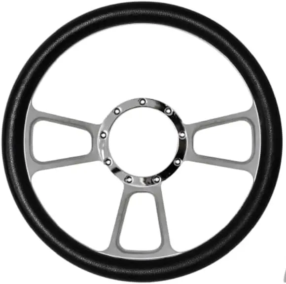 Mastodon T-Style Billet Steering Wheel 14×2″, Black Leather